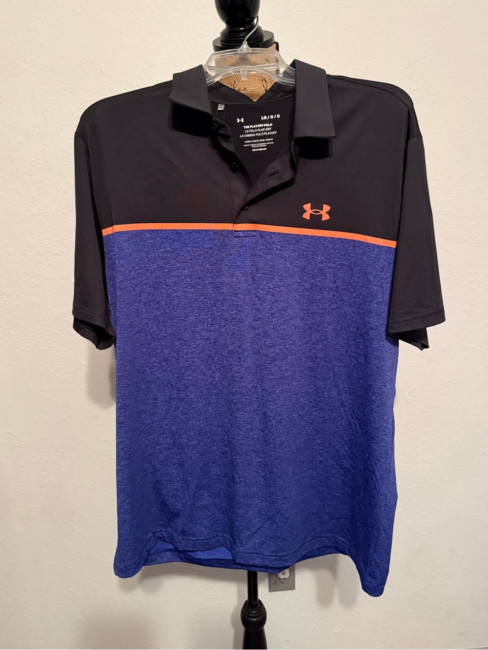 Under Armour Playoff 2.0 Colorblock Polo Shirt in Black and Blue. Large
